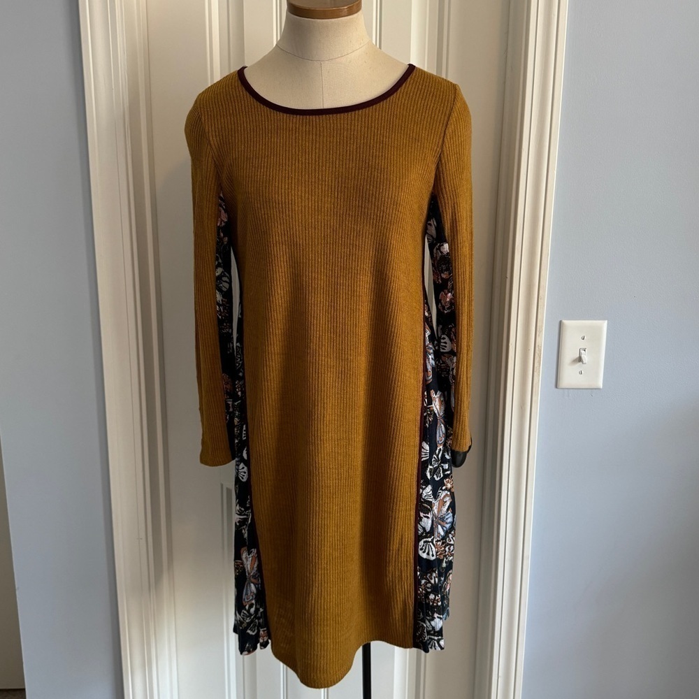 THML Medium Long Sleeve BOHO Dress ~ Butterflies Golden Yellow